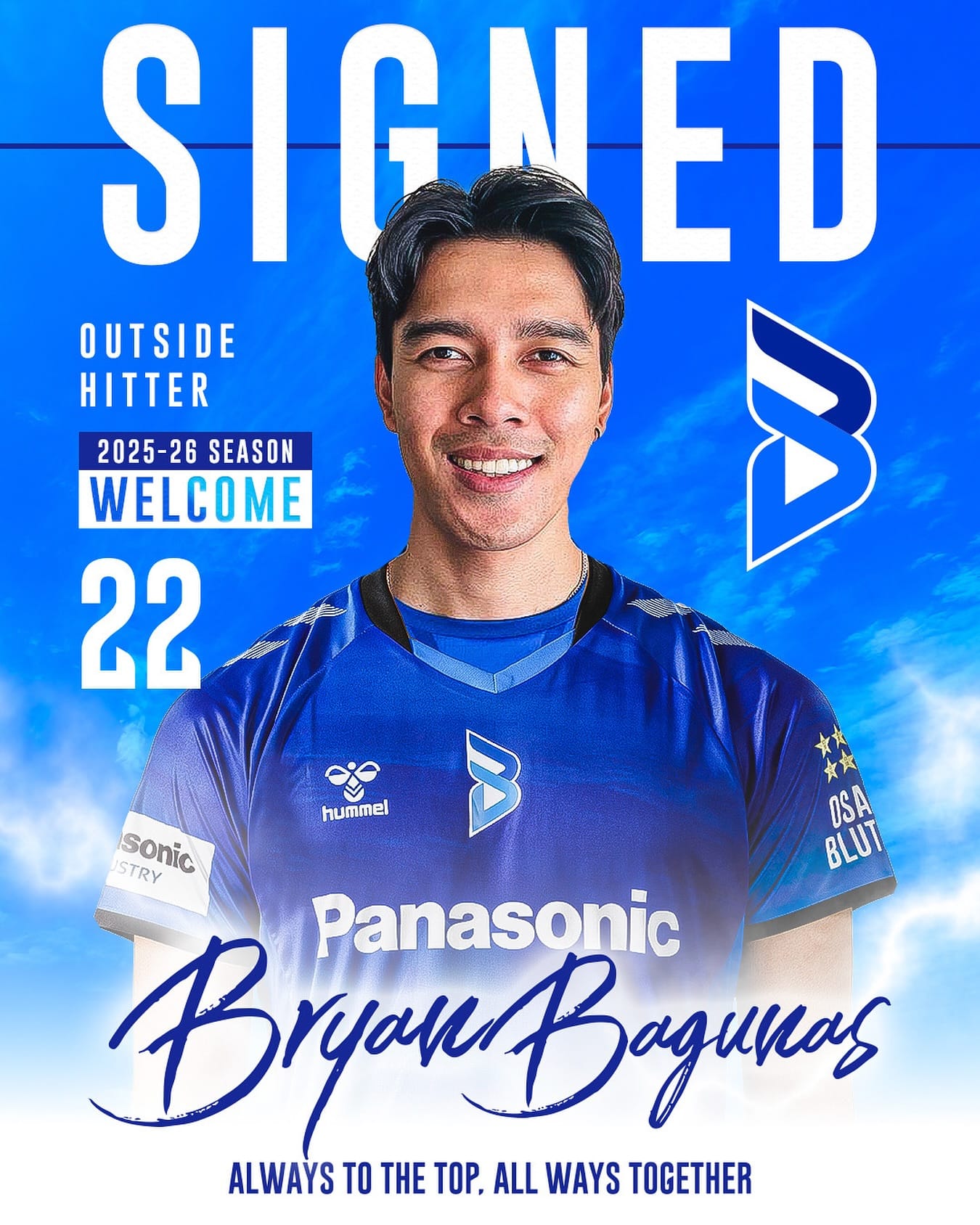 Filipino Volleyball Star Bryan Bagunas Signs with Osaka Bluteon for Japan's SV.League