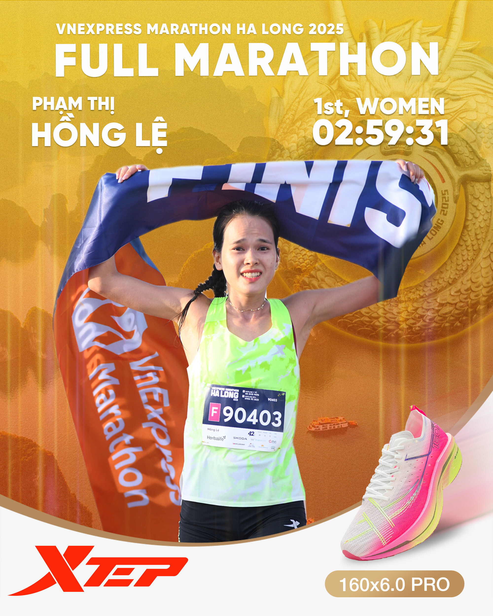XTEP's Winning Edge: Phạm Thị Hồng Lệ Triumphs at VnExpress Marathon Ha Long 2025 with Innovative Footwear
